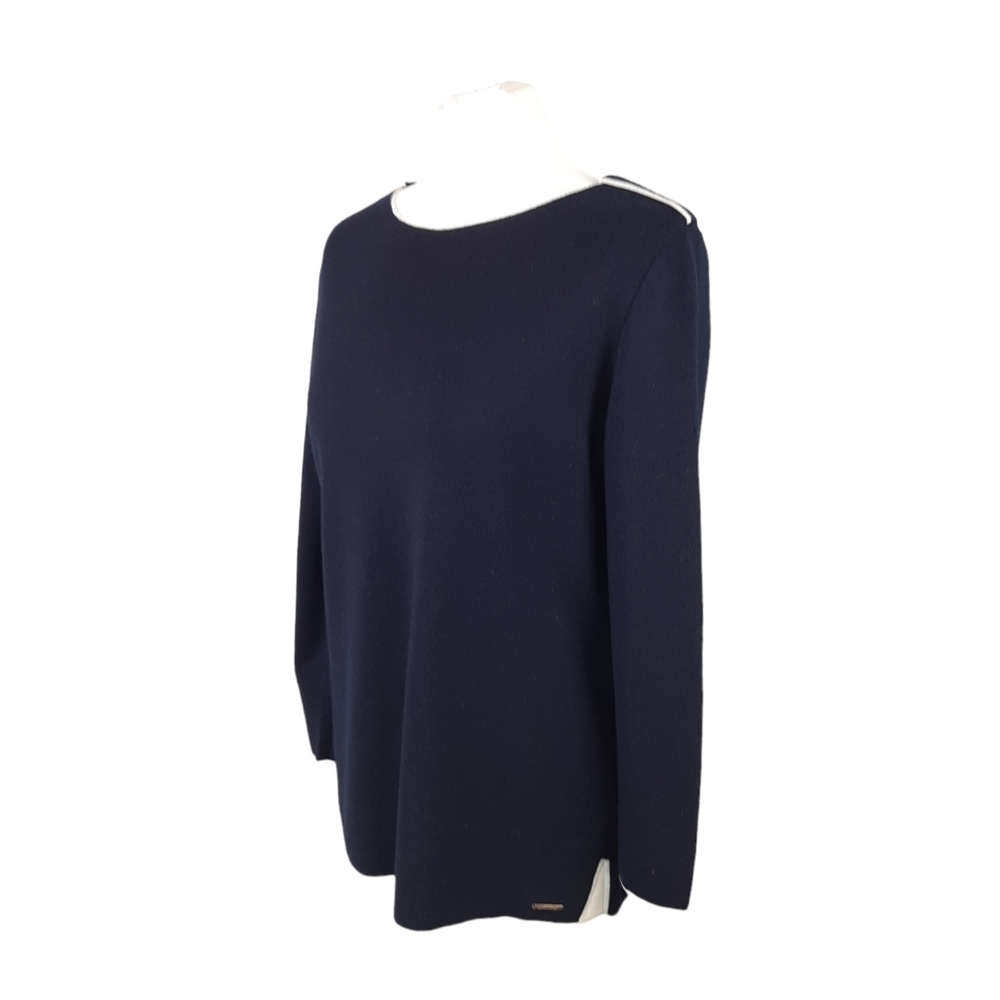 SAINT JAMES Women's Navy Blue 100% Wool Jumper UK Size 12 Contrast Trim Breton - Picture 6 of 15
